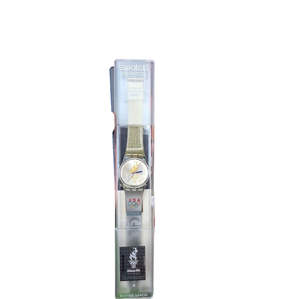 Vintage Swatch Watch 1996 Olympics Atlanta Silver Face Quartz Torch